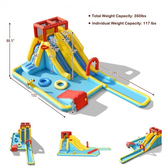 Inflatable Dual Slide Water Park Climbing Bouncer with 735W Air BlowerDobaDealsexpress.shopInflatable Dual Slide Water Park Climbing BouncerHighlights
Plenty of Activities: The inflatable castle house comes with a variety of entertainment area consisting of 1 small slide, 1 double slides with surfing gam