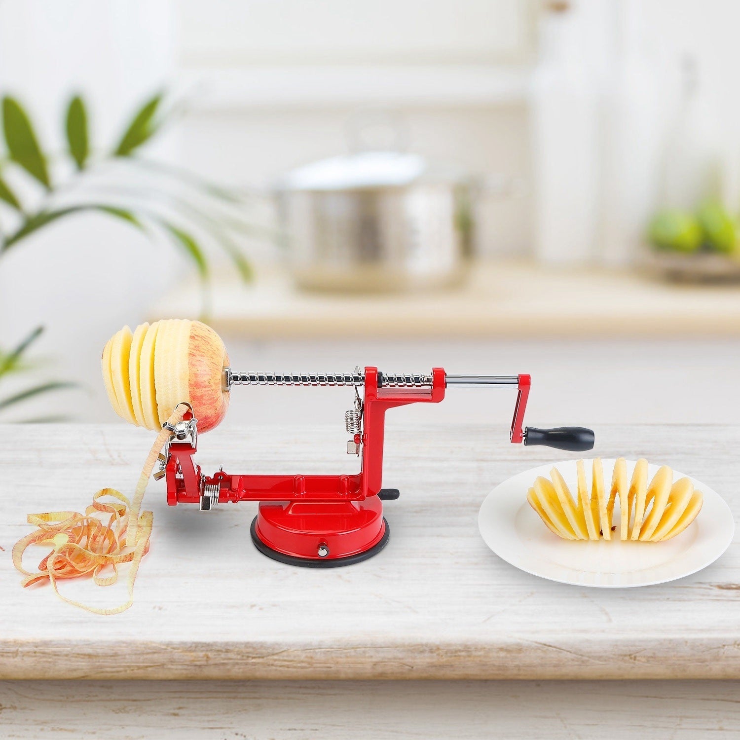 3In 1 Apple Peeler Manual Rotation Potato Fruit Core Slicer Kitchen HaDobaDealsexpress.shop3In 1 Apple Peeler Manual Rotation Potato Fruit Core Slicer Kitchen Hand Cracking CorerDetails
*Features*:
*Premium Material*:Made of premium zinc alloy and stainless steel blade; it is durable and anti-rust. It can last for a long time.*3 In 1 Functio