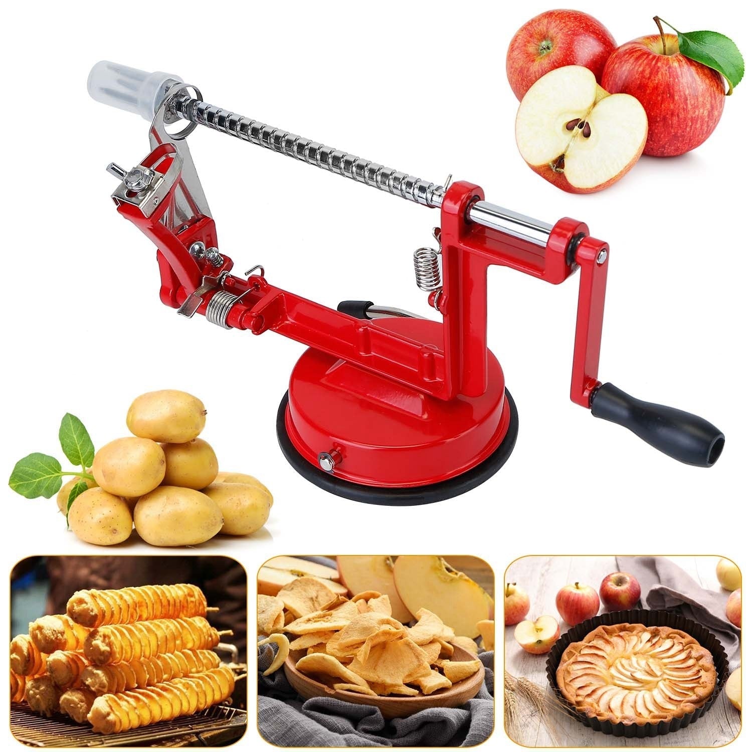 3In 1 Apple Peeler Manual Rotation Potato Fruit Core Slicer Kitchen HaDobaDealsexpress.shop3In 1 Apple Peeler Manual Rotation Potato Fruit Core Slicer Kitchen Hand Cracking CorerDetails
*Features*:
*Premium Material*:Made of premium zinc alloy and stainless steel blade; it is durable and anti-rust. It can last for a long time.*3 In 1 Functio