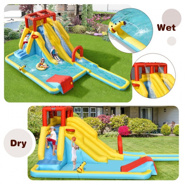 Inflatable Dual Slide Water Park Climbing Bouncer with 735W Air BlowerDobaDealsexpress.shopInflatable Dual Slide Water Park Climbing BouncerHighlights
Plenty of Activities: The inflatable castle house comes with a variety of entertainment area consisting of 1 small slide, 1 double slides with surfing gam