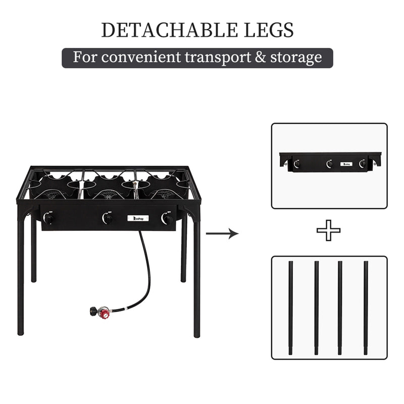 Outdoor Camp Stove High Pressure Propane Gas Cooker Portable Cast IronDobaDealsexpress.shopOutdoor Camp Stove High Pressure Propane Gas Cooker Portable Cast Iron Patio Cooking Burner (Highlights
225000 BTU of cooking power
Ultra-portable with removable legs
Details
Introductions:This powerful three burner, equipped with a cast iron head, outputs a