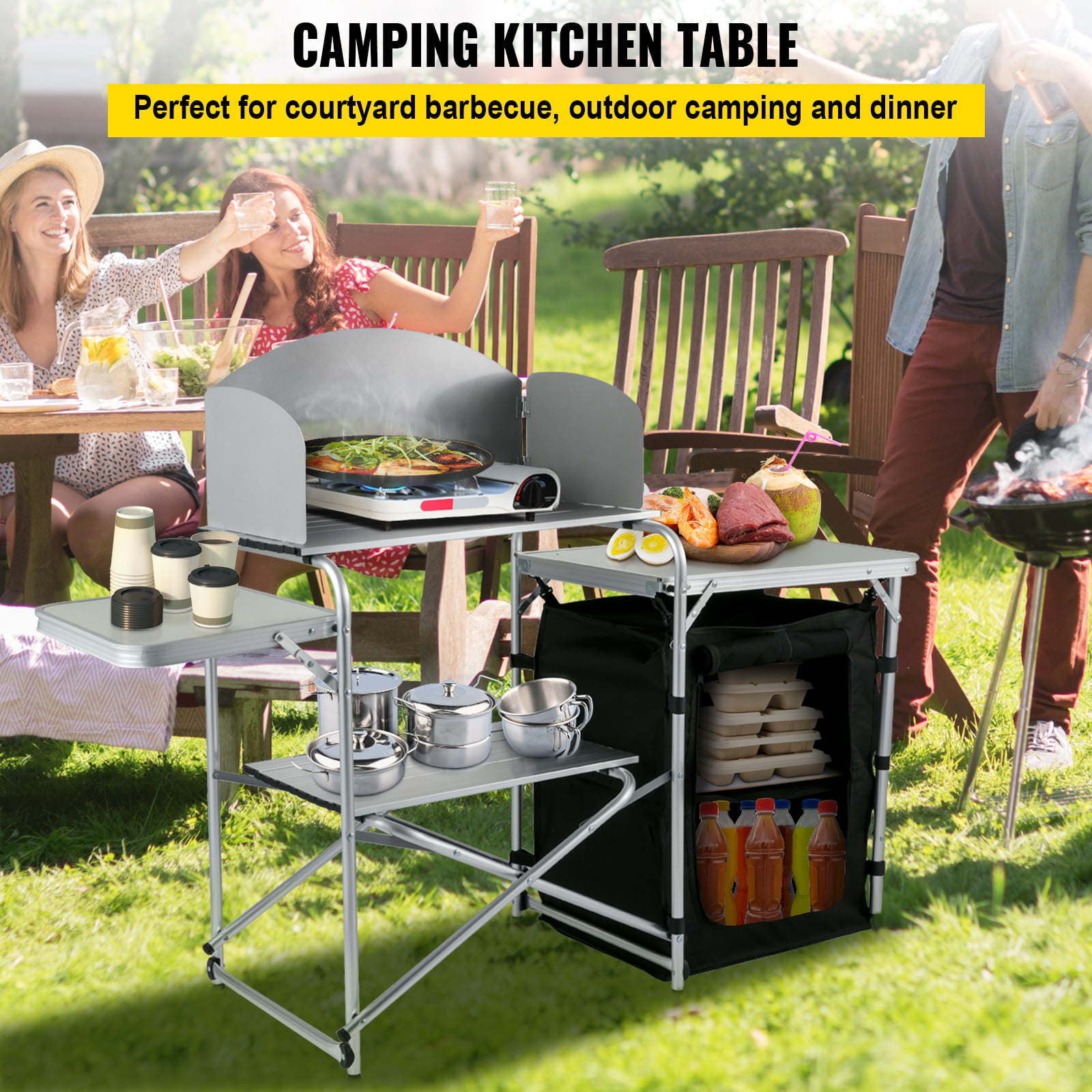 Camping Kitchen Station, Aluminum Portable Folding Camp Cook Table witDobaDealsexpress.shopCamping Kitchen Station, Aluminum Portable Folding Camp Cook TableDetails
Details
Model: VV-HWTDCF57INBColor: BlackMaterial: Aluminum + MDF +OxfordItem Dimension: 57.5 x 18.1 x 27.6 in / 146 x 46 x 70 cmItem Weight: 19.8 lbs / 9 kg