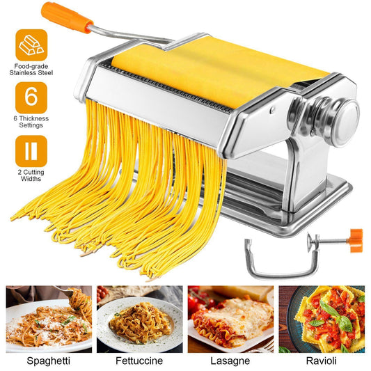 Pasta Maker Roller Machine Fettuccine Noodle MakerDobaDealsexpress.shopPasta Maker Roller Machine Fettuccine Noodle MakerHighlights
6 Adjustable setting of thickness
Details
*Features*:
*6 Adjustable Settings*:Rotate the dough grade knob on the side of pasta machine,then,you can get th