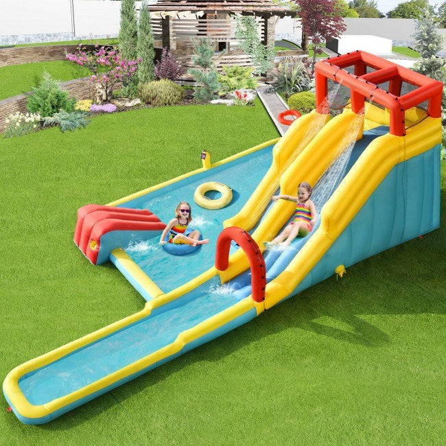 Inflatable Dual Slide Water Park Climbing Bouncer with 735W Air BlowerDobaDealsexpress.shopInflatable Dual Slide Water Park Climbing BouncerHighlights
Plenty of Activities: The inflatable castle house comes with a variety of entertainment area consisting of 1 small slide, 1 double slides with surfing gam