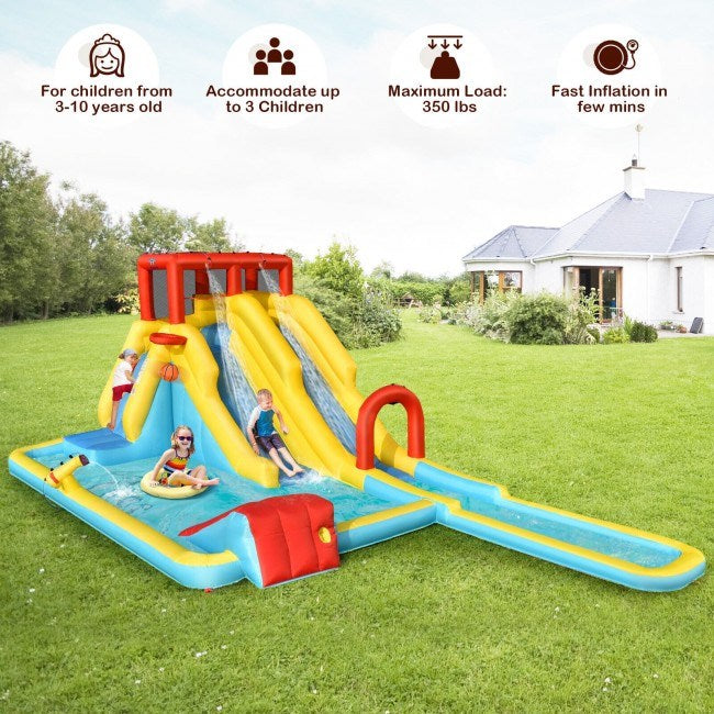 Inflatable Dual Slide Water Park Climbing Bouncer with 735W Air BlowerDobaDealsexpress.shopInflatable Dual Slide Water Park Climbing BouncerHighlights
Plenty of Activities: The inflatable castle house comes with a variety of entertainment area consisting of 1 small slide, 1 double slides with surfing gam
