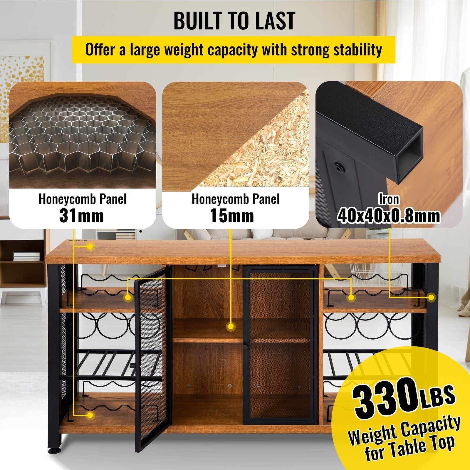 VEVOR Industrial Bar Cabinet, Wine Table for Liquor with Glass Holder,DobaDealsexpress.shopLiving Room, Dining Room (55 Inch, Rustic Oak)Highlights
Multi-Functional Bar Cabinet: Get ready to expand your storage space with VEVOR! This industrial bar cabinet can display your favorite drinks and foods on