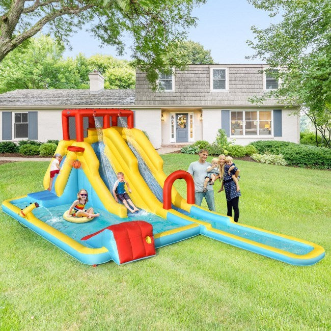 Inflatable Dual Slide Water Park Climbing Bouncer with 735W Air BlowerDobaDealsexpress.shopInflatable Dual Slide Water Park Climbing BouncerHighlights
Plenty of Activities: The inflatable castle house comes with a variety of entertainment area consisting of 1 small slide, 1 double slides with surfing gam
