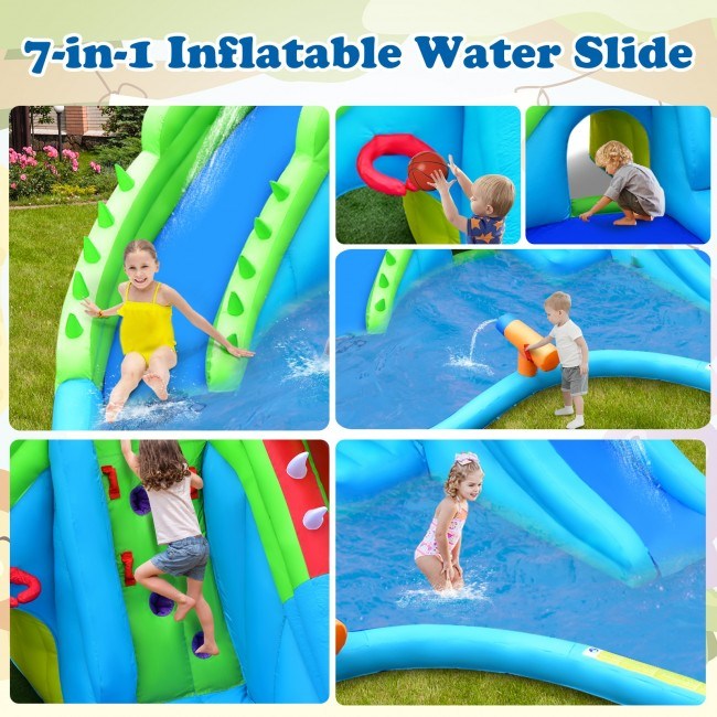 7 in 1 Inflatable Bounce House with Splashing PoolDobaDealsexpress.shop1 Inflatable Bounce HouseHighlights
Endless Fun from the Water: This inflatable pool water slide can be used as a water park by connecting the water hose, which keeps your kids away from the