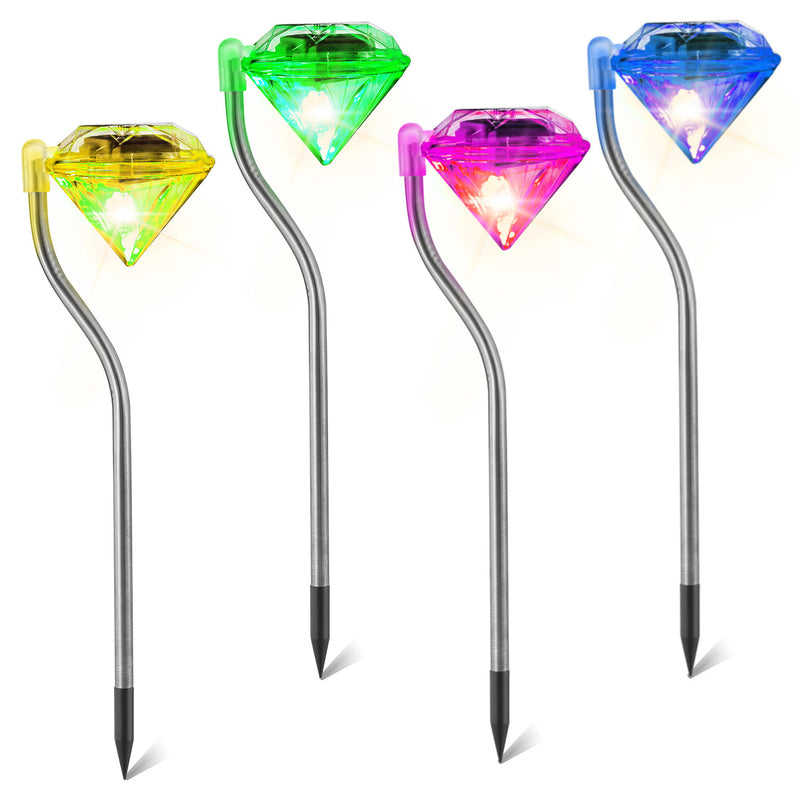 4Pcs Solar Garden Light Outdoor Diamond LED Light IP65 Waterproof Stake Decorative Lamp