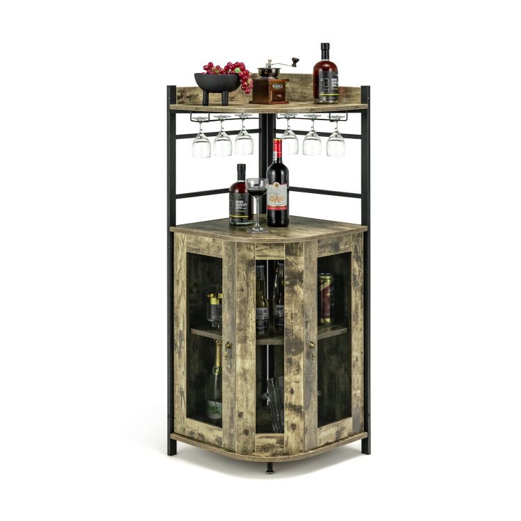 Industrial Corner Bar Cabinet with Glass Holder and Adjustable ShelfDobaDealsexpress.shopIndustrial Corner Bar CabinetHighlights
Space-saving Corner Cabinet: The freestanding wine bar cabinet features a triangle design to fit room corners, taking less floor space while making full u