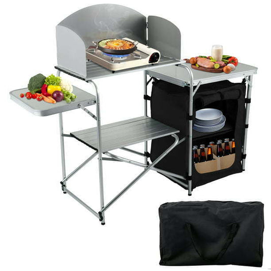 Camping Kitchen Station, Aluminum Portable Folding Camp Cook Table witDobaDealsexpress.shopCamping Kitchen Station, Aluminum Portable Folding Camp Cook TableDetails
Details
Model: VV-HWTDCF57INBColor: BlackMaterial: Aluminum + MDF +OxfordItem Dimension: 57.5 x 18.1 x 27.6 in / 146 x 46 x 70 cmItem Weight: 19.8 lbs / 9 kg