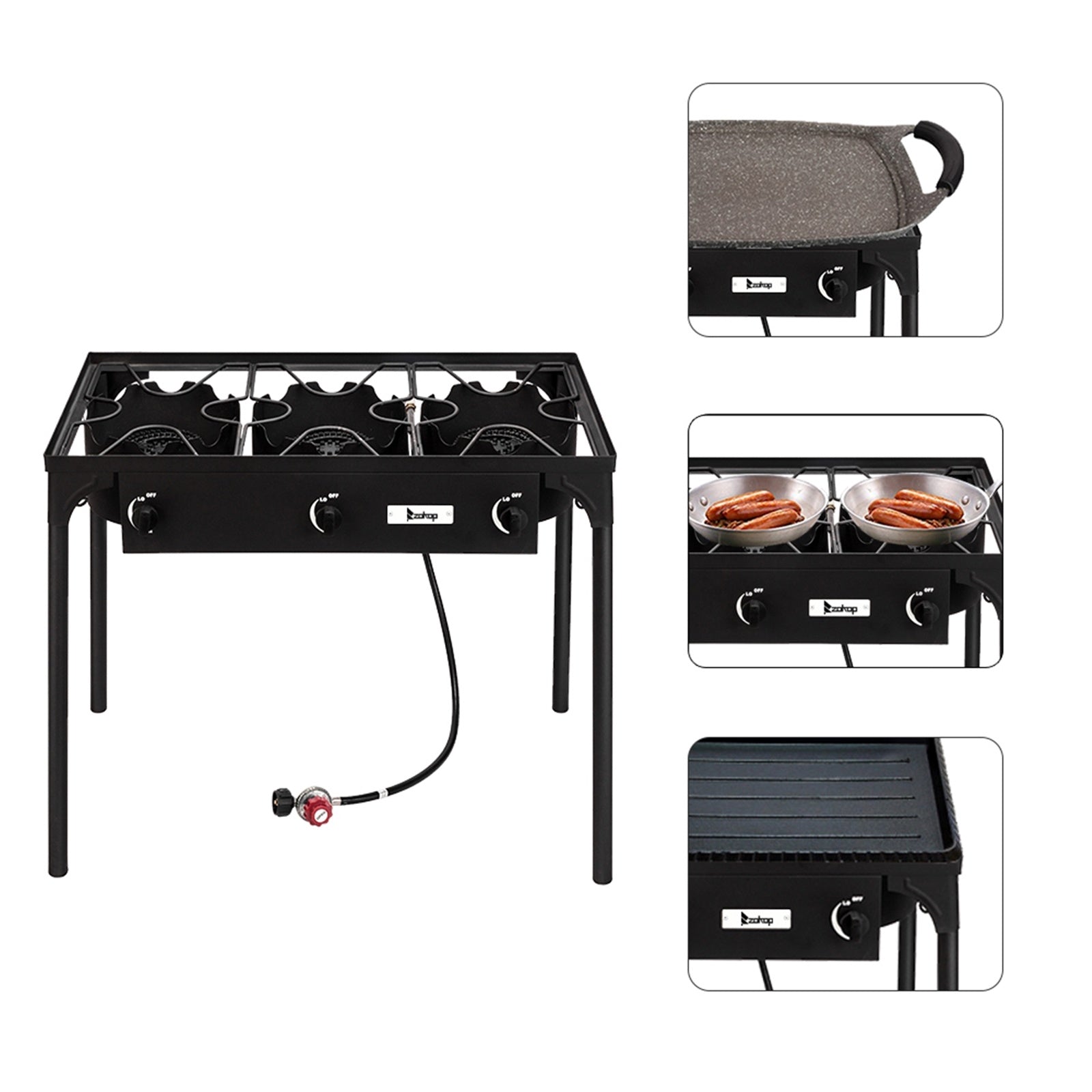 Outdoor Camp Stove High Pressure Propane Gas Cooker Portable Cast IronDobaDealsexpress.shopOutdoor Camp Stove High Pressure Propane Gas Cooker Portable Cast Iron Patio Cooking Burner (Highlights
225000 BTU of cooking power
Ultra-portable with removable legs
Details
Introductions:This powerful three burner, equipped with a cast iron head, outputs a