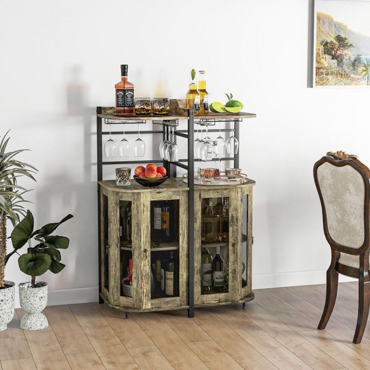 Industrial Corner Bar Cabinet with Glass Holder and Adjustable ShelfDobaDealsexpress.shopIndustrial Corner Bar CabinetHighlights
Space-saving Corner Cabinet: The freestanding wine bar cabinet features a triangle design to fit room corners, taking less floor space while making full u