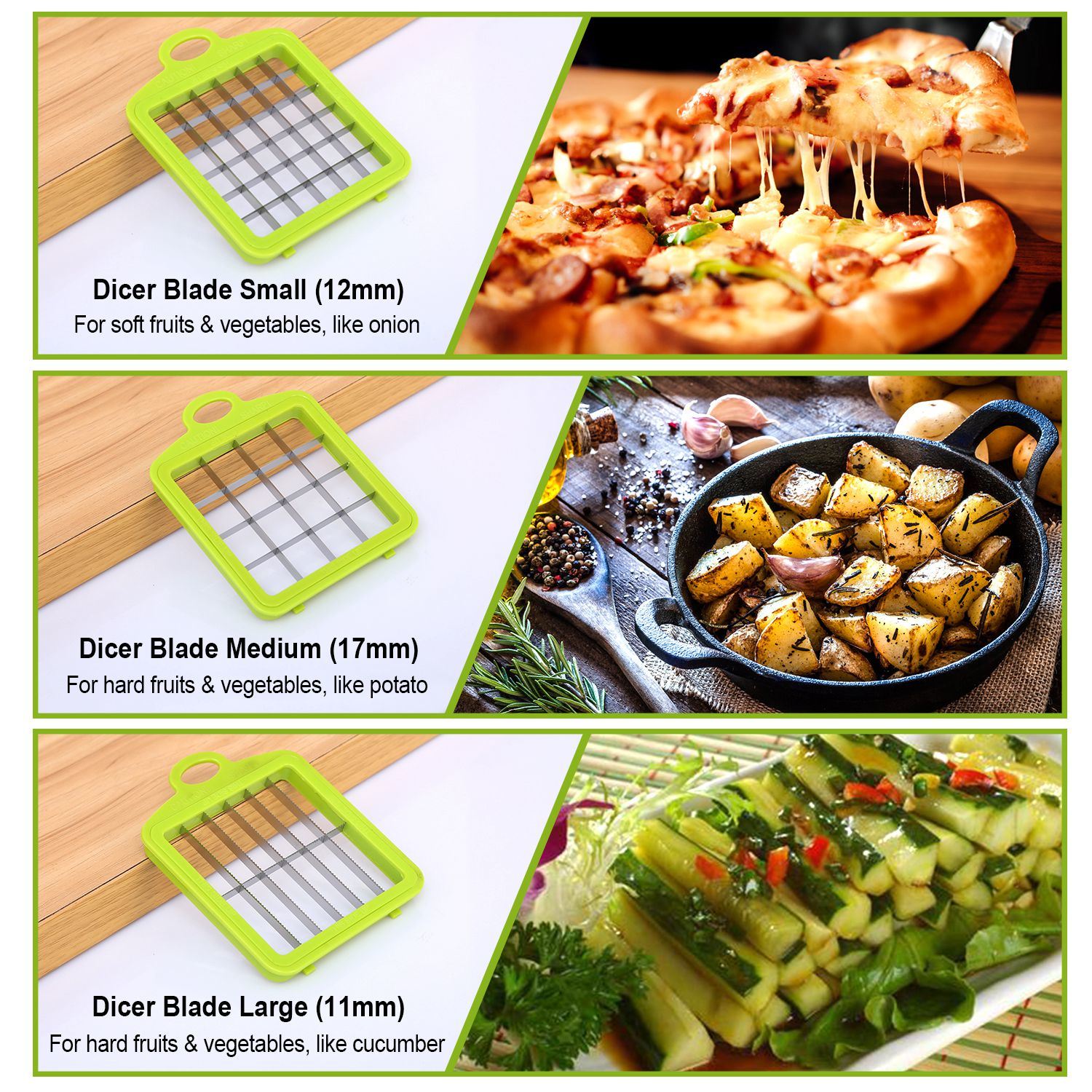 Vegetable Slicer Quick Potato Tomato Fruit Cutter Set with 3 Blades StDobaDealsexpress.shopVegetable Slicer Quick Potato Tomato Fruit Cutter SetHighlights
Come with 3 interchangeable dicer blades
Details
*Features*:
*3 IN 1 MULTIFUNCTION BLADES*:Come with 3 interchangeable dicer blades; which make it much ea