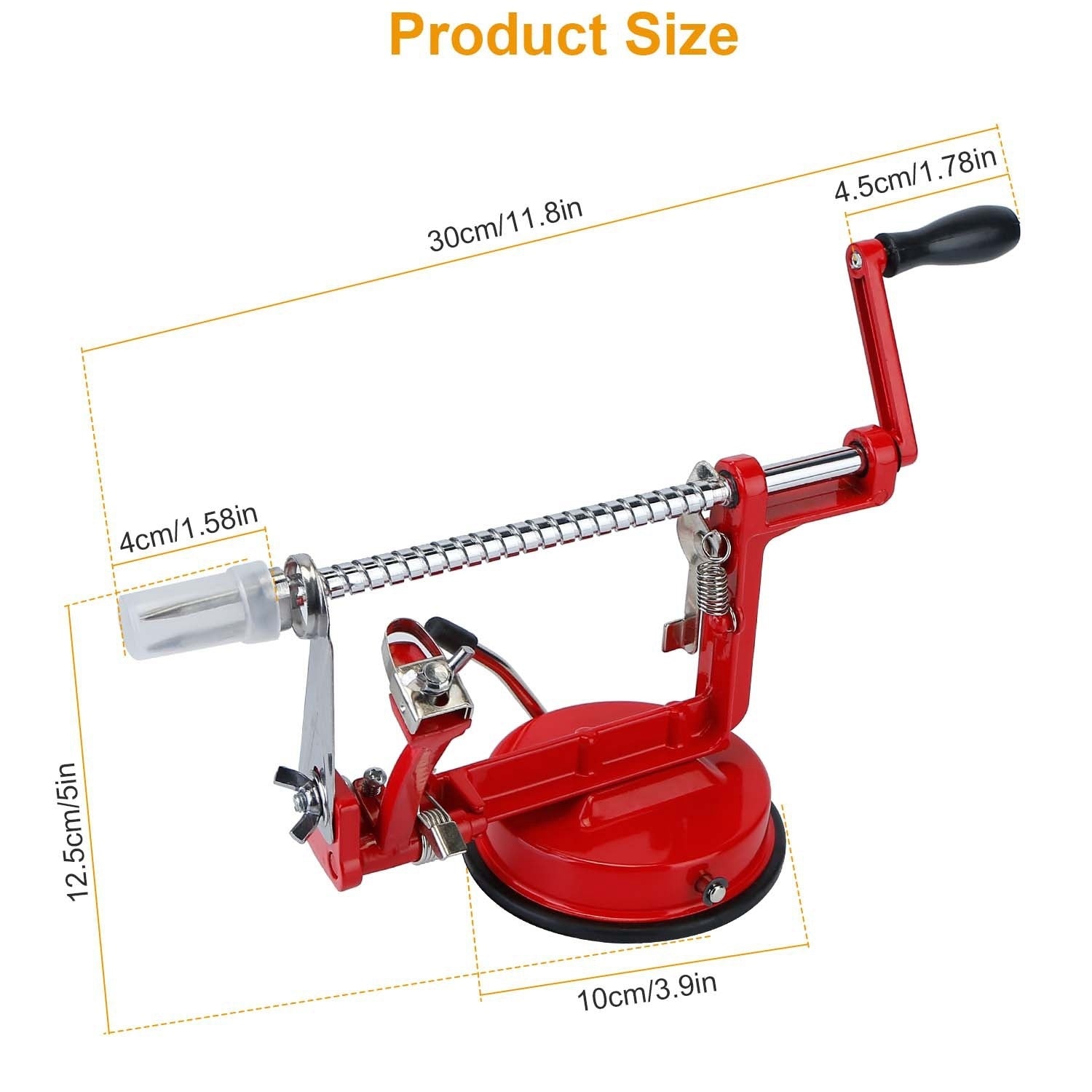 3In 1 Apple Peeler Manual Rotation Potato Fruit Core Slicer Kitchen HaDobaDealsexpress.shop3In 1 Apple Peeler Manual Rotation Potato Fruit Core Slicer Kitchen Hand Cracking CorerDetails
*Features*:
*Premium Material*:Made of premium zinc alloy and stainless steel blade; it is durable and anti-rust. It can last for a long time.*3 In 1 Functio