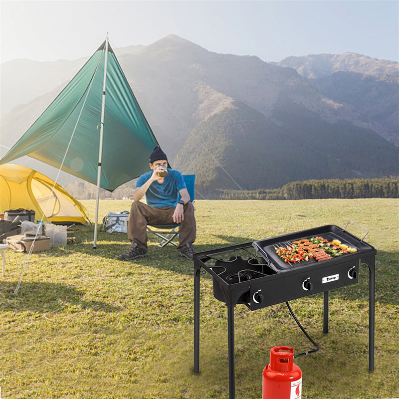 Outdoor Camp Stove High Pressure Propane Gas Cooker Portable Cast IronDobaDealsexpress.shopOutdoor Camp Stove High Pressure Propane Gas Cooker Portable Cast Iron Patio Cooking Burner (Highlights
225000 BTU of cooking power
Ultra-portable with removable legs
Details
Introductions:This powerful three burner, equipped with a cast iron head, outputs a