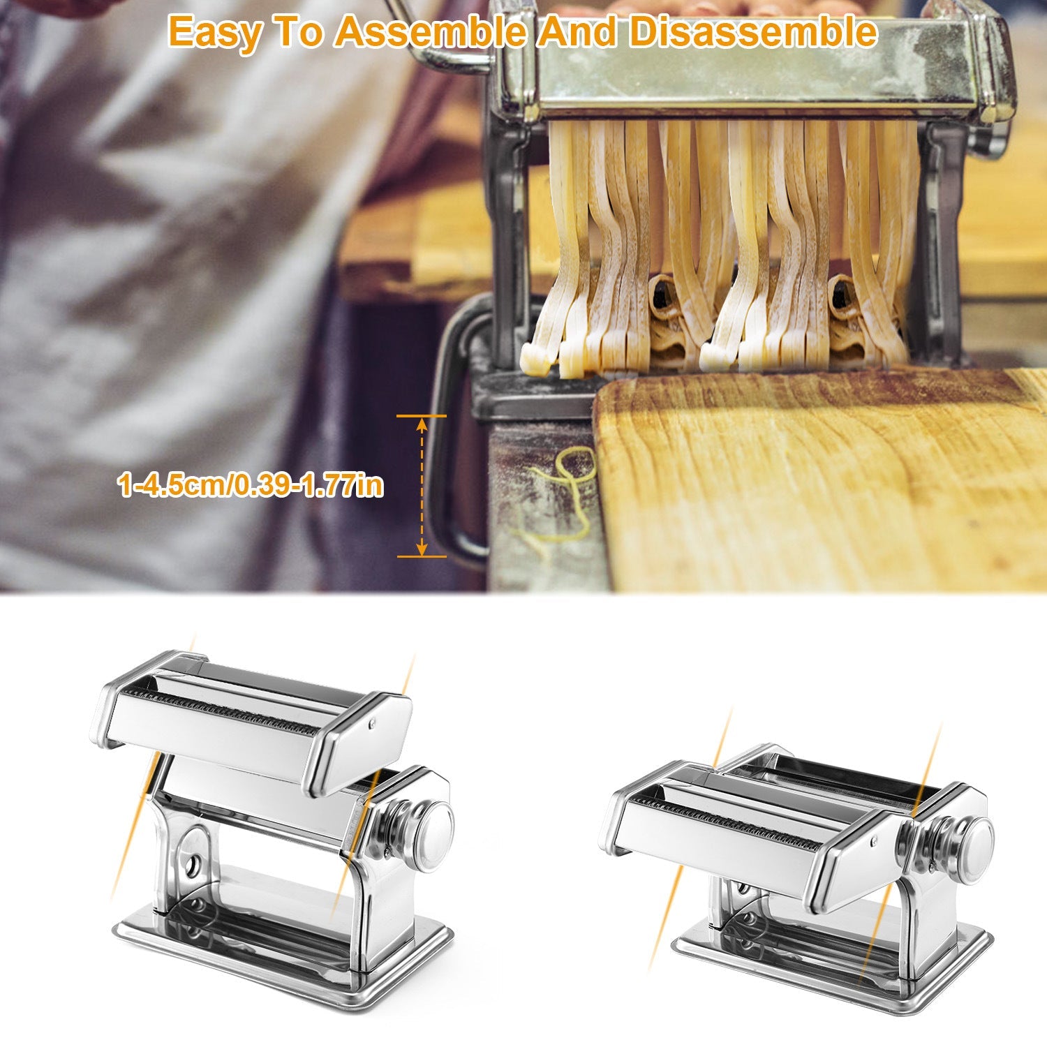 Pasta Maker Roller Machine Fettuccine Noodle MakerDobaDealsexpress.shopPasta Maker Roller Machine Fettuccine Noodle MakerHighlights
6 Adjustable setting of thickness
Details
*Features*:
*6 Adjustable Settings*:Rotate the dough grade knob on the side of pasta machine,then,you can get th