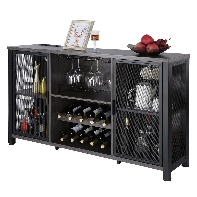 VEVOR 47 Inch Industrial Bar Cabinet, Wine Table for Liquor & Glasses, Sideboard Buffet Cabinet with Wine Rack, Freestanding Farmhouse Wood Coffee Bar Cabinet for Living Room, Home Bar, Kitchen White