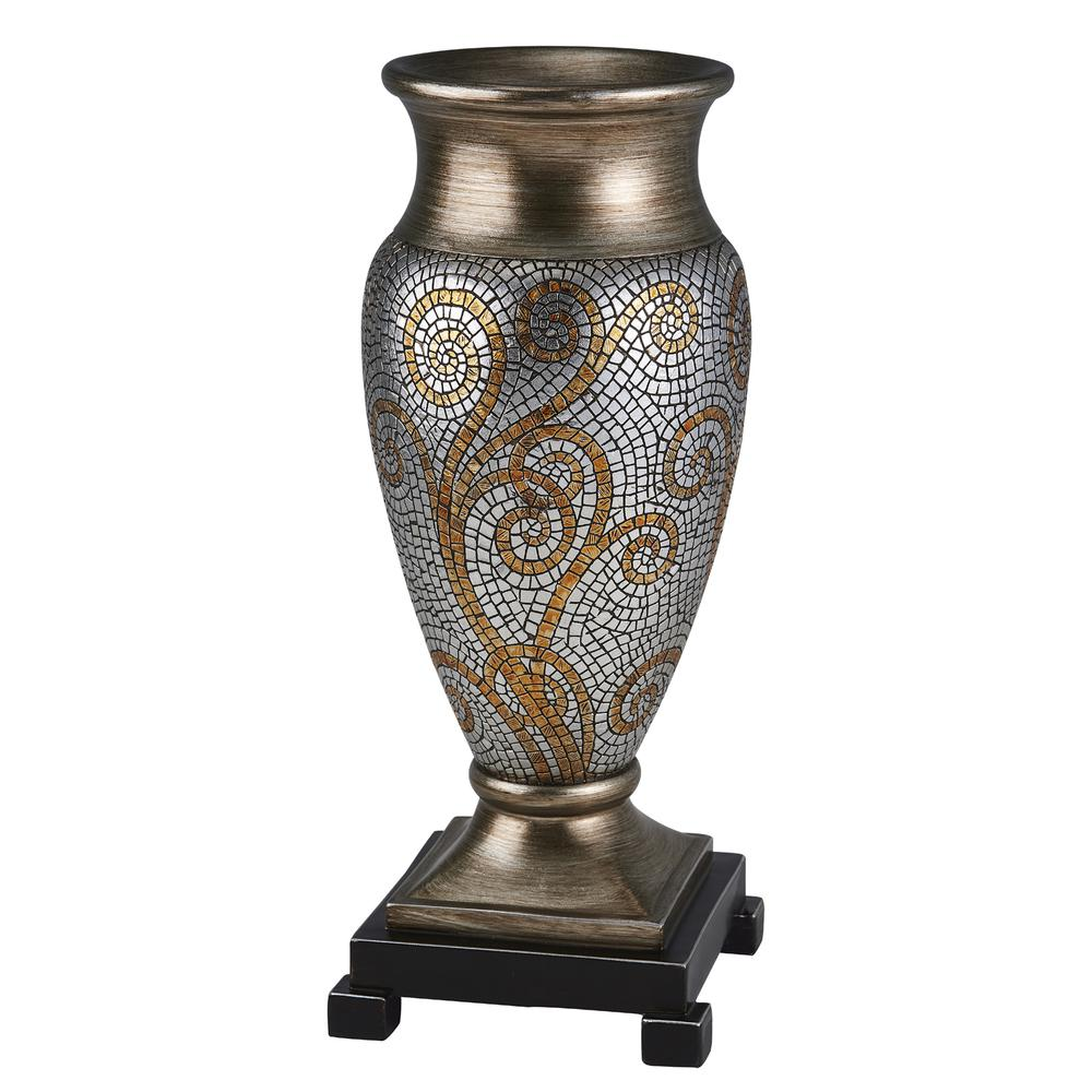 Theos VaseDealsexpress.shopDealsexpress.shopTheos VaseDecorate a console table or mantel with the stunning vase. This vase features mosaic silver and golden swirls pattern. Use it to hold a decorative floral bouquet or 