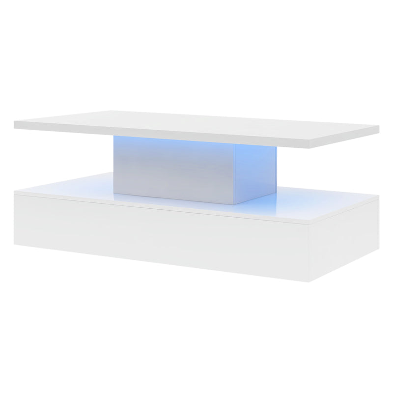 ON-TREND Coffee Table Cocktail Table Modern Industrial Design with LED lighting, 16 colors with a remote control (White)