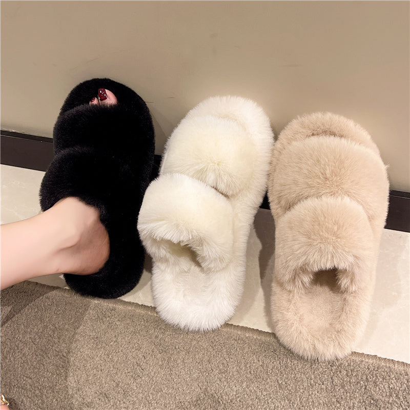 Cozy Warm Fluffy Home Slippers Women 2022 New Korean Winter Fur Slippers For Women Flip Flops Flat Platform House Indoor Shoes