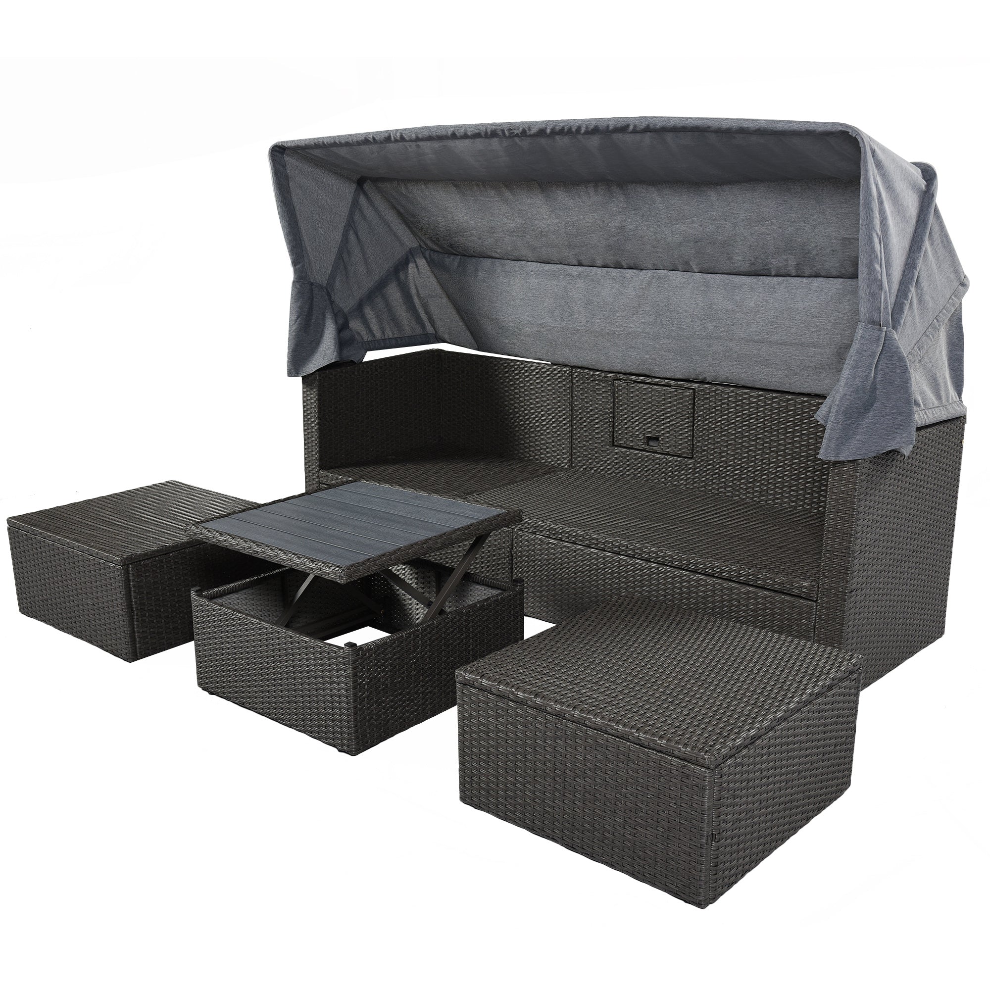 Outdoor Patio Rectangle Daybed with Retractable Canopy, Wicker FurnituDobaDealsexpress.shopRetractable Canopy, Wicker Furniture Sectional SeatingHighlights
This elegantly designed sectional sofa is perfect for the pool side, garden, patio or deck, offering the best in quality and comfort with tightly woven PE