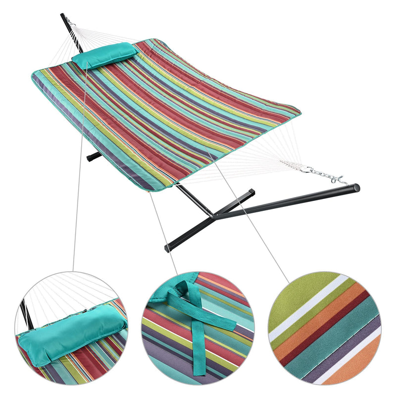 Hammock with standDobaDealsexpress.shopHammockDetails
Features:- Portable Freestanding Hammock - This 138 9/16" x 52 3/8" x 44 1/8" 2 Person Hammock with Stand can be easily set up in minutes without any tools, 