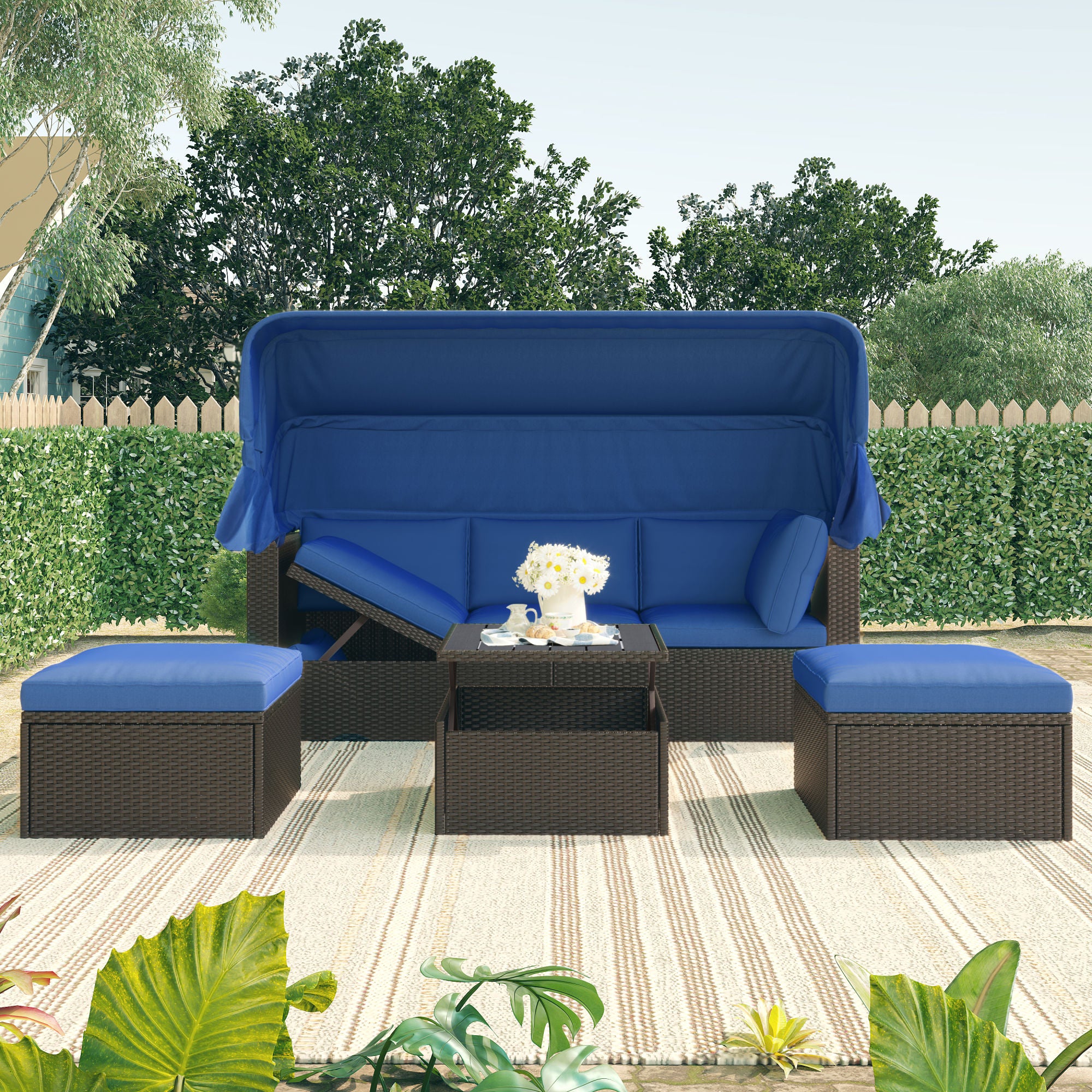 Outdoor Patio Rectangle Daybed with Retractable Canopy, Wicker FurnituDobaDealsexpress.shopRetractable Canopy, Wicker Furniture Sectional SeatingHighlights
This elegantly designed sectional sofa is perfect for the pool side, garden, patio or deck, offering the best in quality and comfort with tightly woven PE
