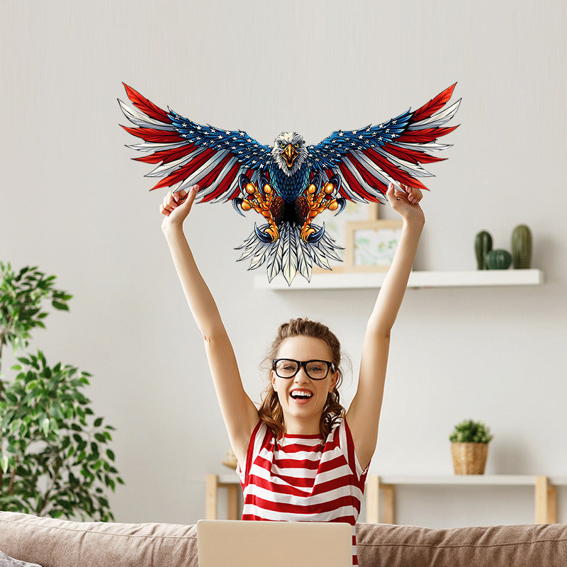 1 Pack/3pcs; Metal Wall Art (40"x24"); Oversize Metal Eagle Wall Decor American Flag Bald Eagle Hanging Patriotic Sculpture Independence Day Wall Decorations