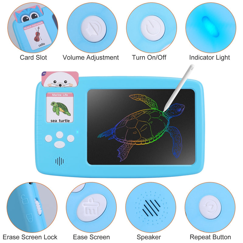 224 Words Toddler Learning Toy Talking Flash Cards with LCD Writing Tablet Preschool Educational Reading Drawing Machine Autism Sensory Toy 3+ Years Old Children