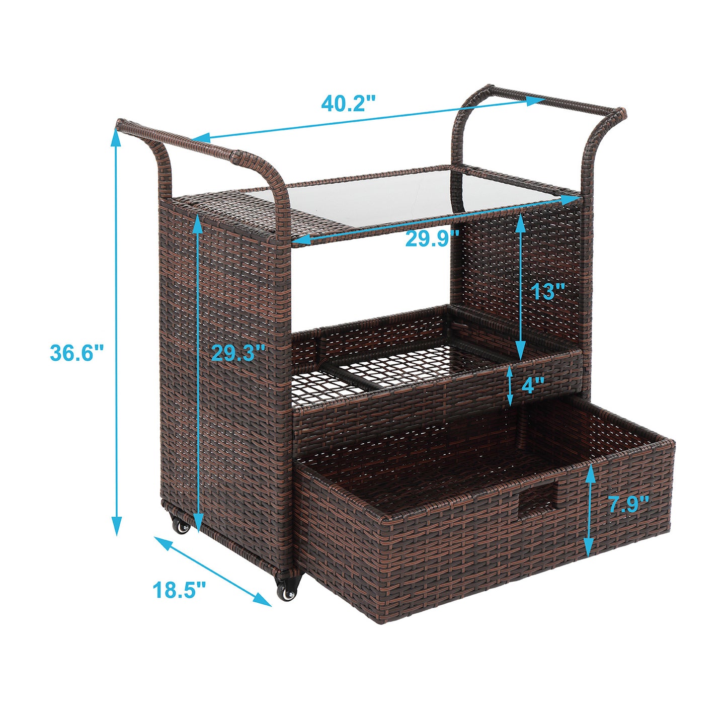 Outdoor Patio Wicker Rattan Serving Bar Cart Sideboard On Wheels XH