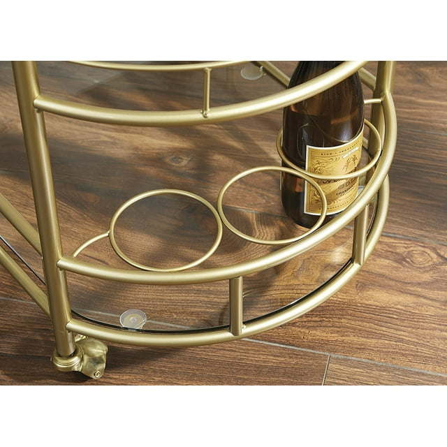 Fitzgerald Bar Cart with Matte Gold Metal Finish, 2-Tiers