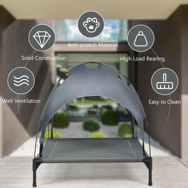 Portable Elevated Outdoor Pet Bed with Removable Canopy ShadeDobaDealsexpress.shopPortable Elevated Outdoor Pet BedHighlights
High-quality Materials and Stable Structure: The dog bed is made of high-quality iron pipes, which prevents rust and corrosion. With 4 non-slip feet, this