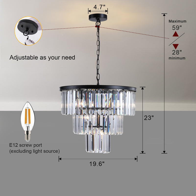 Black Luxury Crystal Chandelier Modern Chandeliers Lights Fixture Hanging Pendant Light Fixture for Dining Room Bedroom Living Room Dia 19.7 Inch-Black