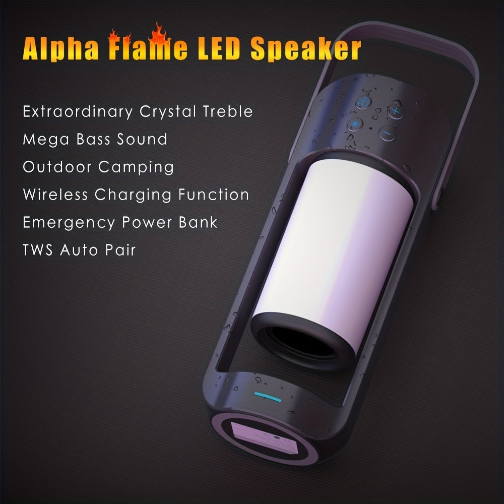 Portable Wireless Flame LED Speaker With Wireless Charger; Speaker With 10 Hours Working Time; 10W Speaker BT 4.2 Version; Mega Bass Sound Quality For Indoor And Outdoor