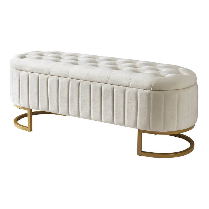 Elegant Upholstered Velvet Storage Ottoman with Button-Tufted,Storage Bench with Metal Legs for Bedroom,Living Room,Fully Assembled Except Legs