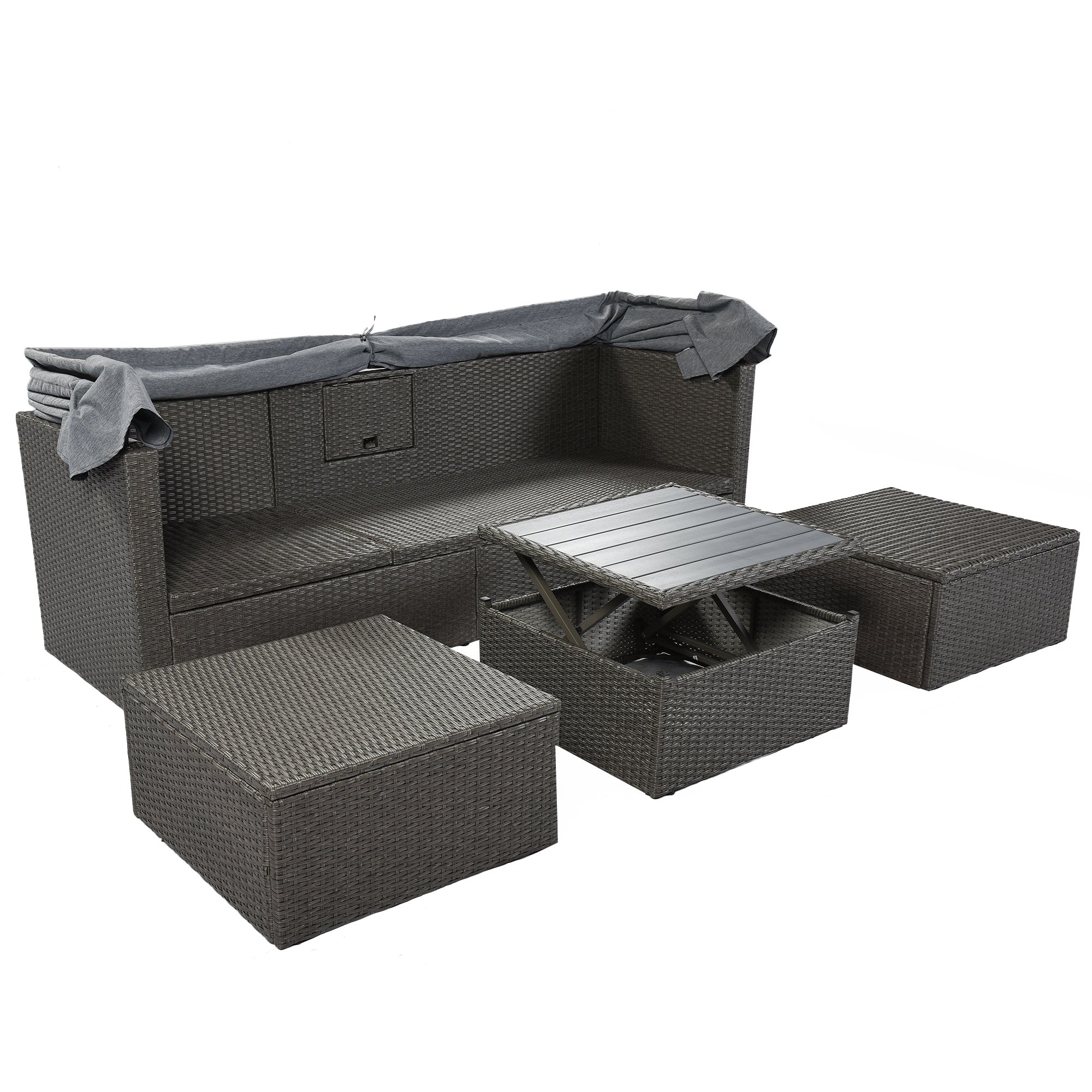 Outdoor Patio Rectangle Daybed with Retractable Canopy, Wicker FurnituDobaDealsexpress.shopRetractable Canopy, Wicker Furniture Sectional SeatingHighlights
This elegantly designed sectional sofa is perfect for the pool side, garden, patio or deck, offering the best in quality and comfort with tightly woven PE