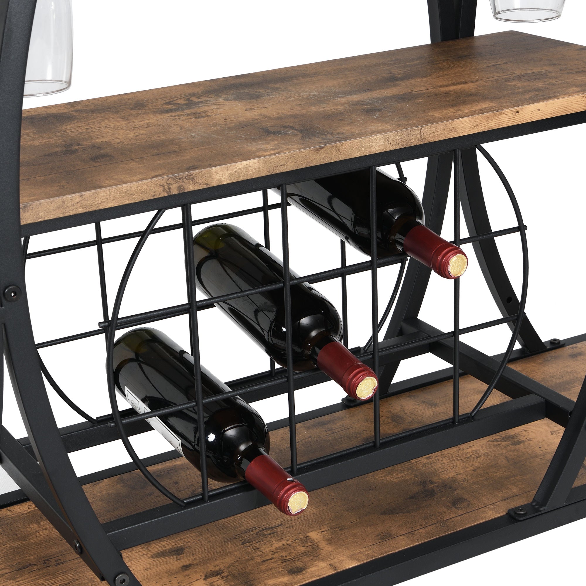 Industrial Black Bar Serving Cart for home with Wine Rack and Glass HoDobaDealsexpress.shopIndustrial Black Bar Serving CartHighlights
BOTTLE RACK AND WINE GLASS STORAGE: three levels for storing wine or placing trays, with 11 bottles and 16 wine glass rack.
MOBILE SERVING CART: it rests 