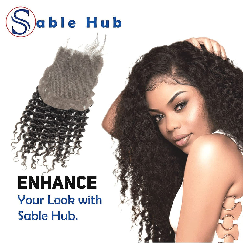 Sable Hub Frontal Lace Kinky Curly Women Hair Bundle Natural Human | 100% Unprocessed Brazilian Transparent 13XHD Virgin Kinky Curl Pre Plucked Baby Hair Extension | Ear to Ear Frontal Lace 150% Densi