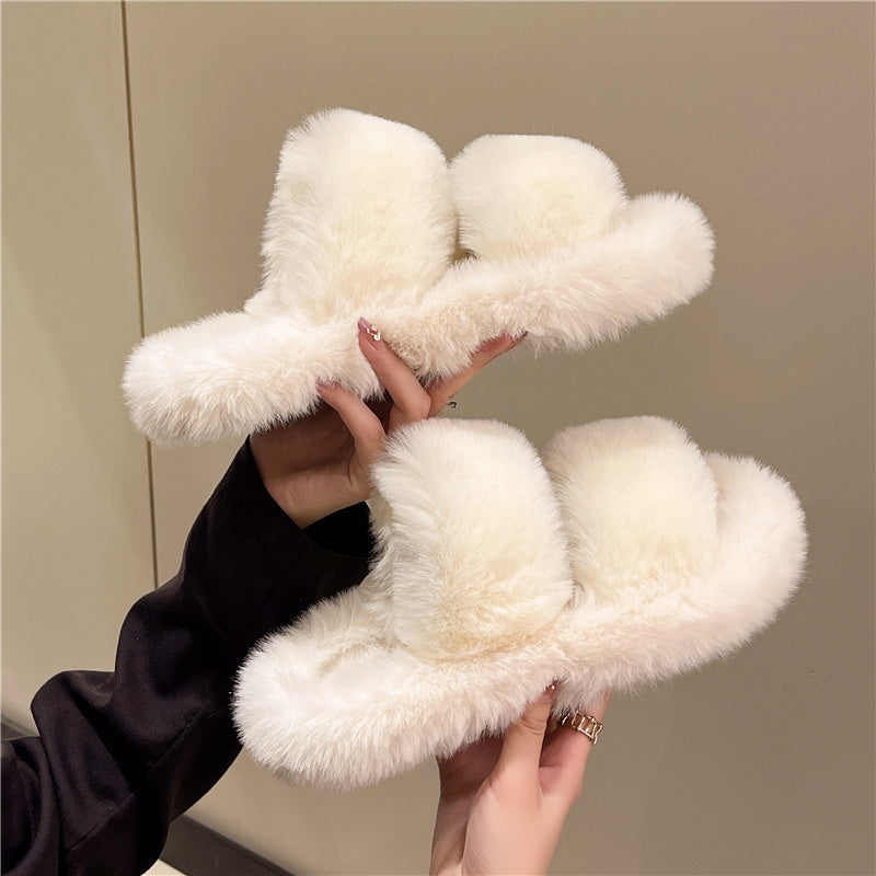 Cozy Warm Fluffy Home Slippers Women 2022 New Korean Winter Fur Slippers For Women Flip Flops Flat Platform House Indoor Shoes