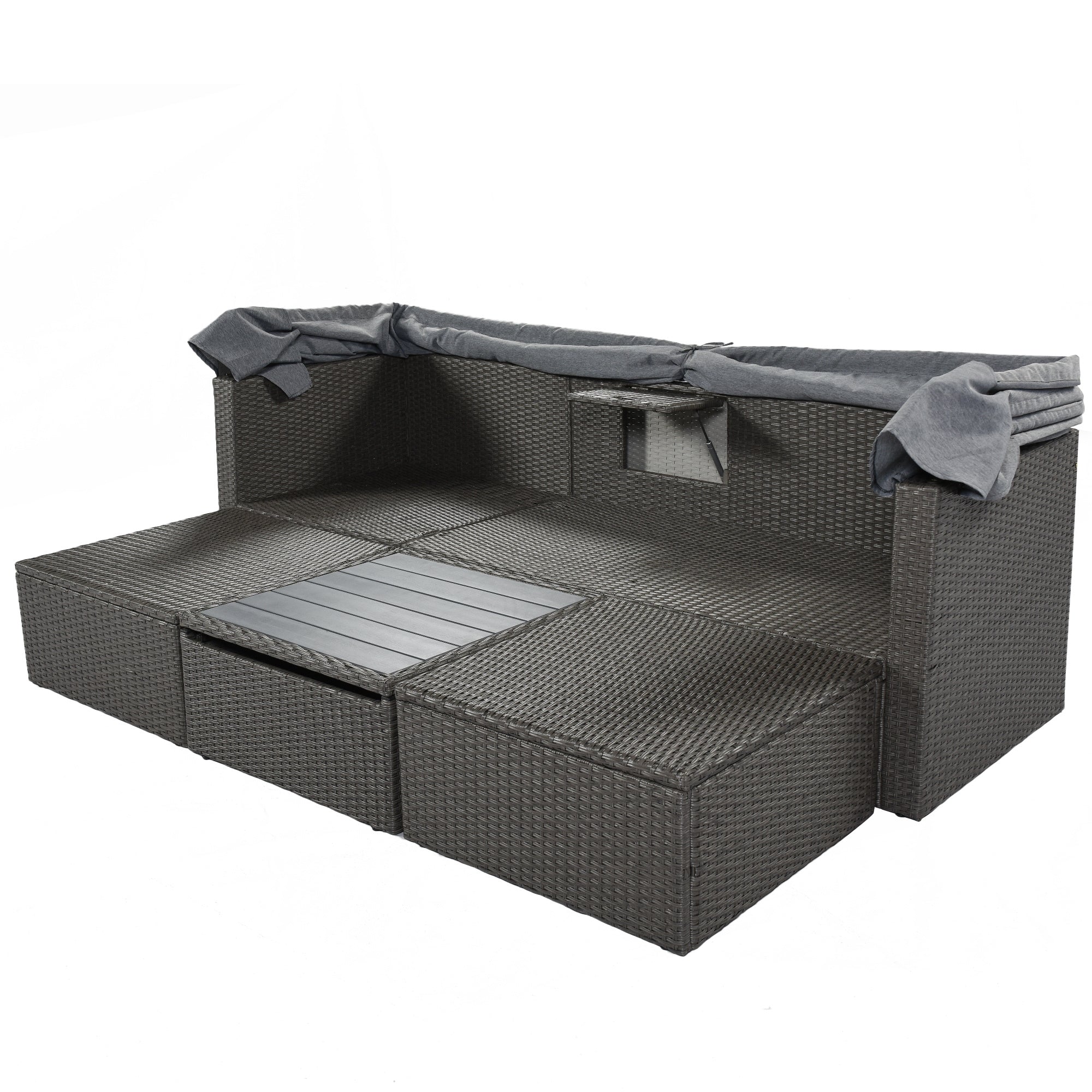 Outdoor Patio Rectangle Daybed with Retractable Canopy, Wicker FurnituDobaDealsexpress.shopRetractable Canopy, Wicker Furniture Sectional SeatingHighlights
This elegantly designed sectional sofa is perfect for the pool side, garden, patio or deck, offering the best in quality and comfort with tightly woven PE