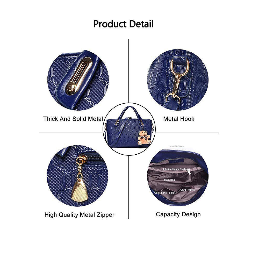 4Pcs/Set Women PU Leather Handbags Messenger Shoulder Bags Tote SatcheDobaDealsexpress.shop4Pcs/Set Women PU Leather Handbags Messenger Shoulder Bags Tote Satchel PurseDetails
Features:1. 100% Brand New, fashion design, made of high quality PU leather with premium hardware accessories.2. Large capacity, organized inner pockets, can
