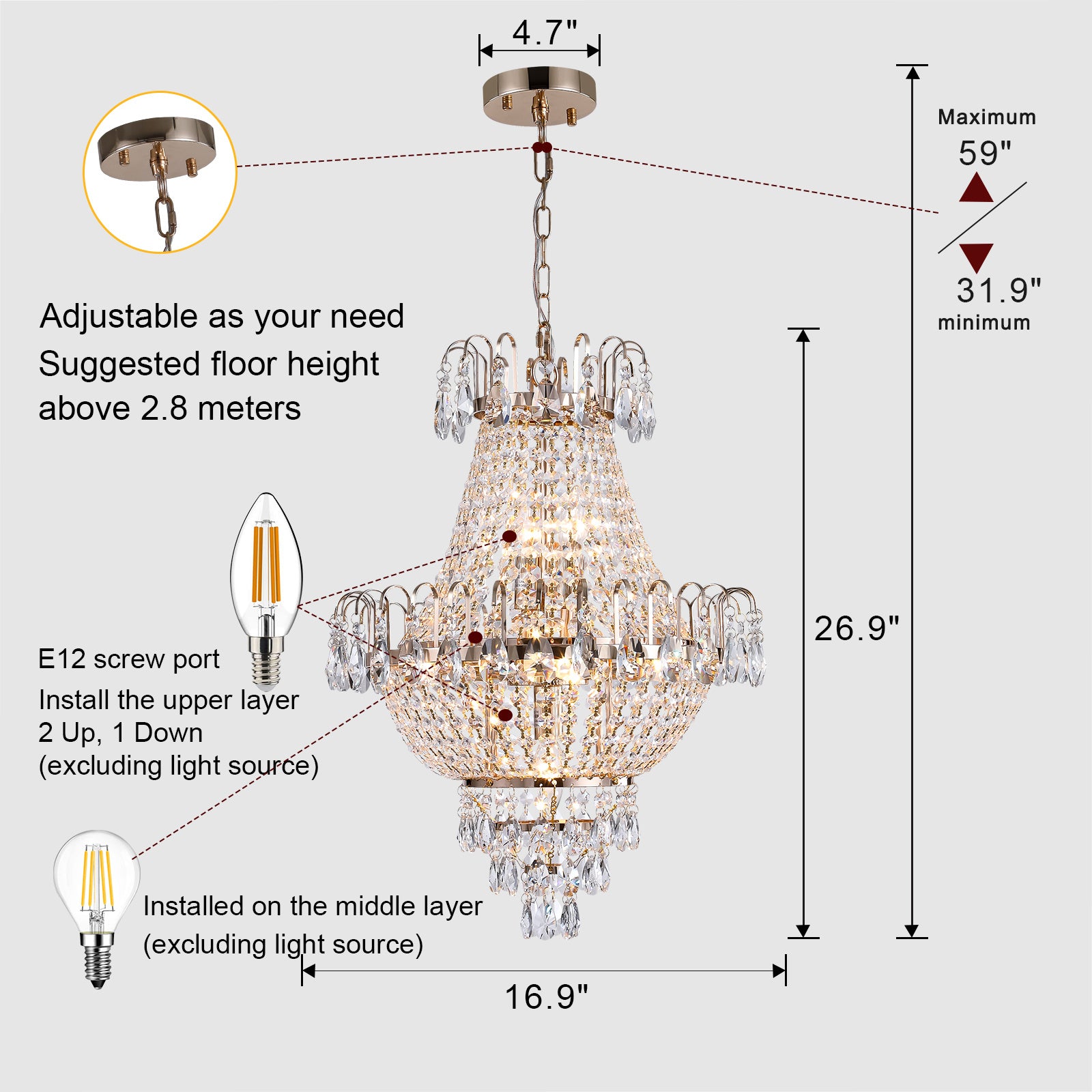 Gold Crystal Chandeliers,Large Contemporary Luxury Ceiling Lighting foDobaDealsexpress.shopGold Crystal Chandeliers,Large Contemporary Luxury Ceiling LightingHighlights
Modern Crystal Chandelier: Selected the TOP K9 crystal and the highest standards in the industry have been adopted from the manufacturing stage. Modern Cr