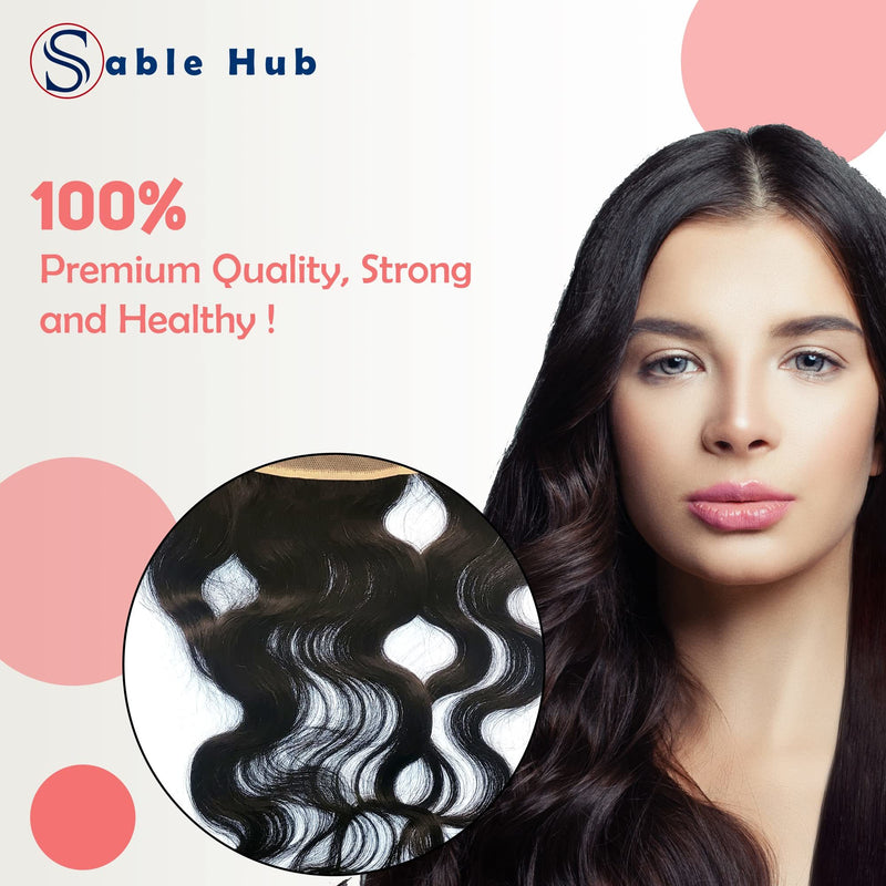 Sable Hub Frontal Lace Body Wave Women Hair Bundle | 100% Unprocessed Brazilian Hair Virgin Body Wave Pre Plucked Baby Hair Extension Ear to Ear Frontal Lace 150% Density - Natural Human Hair