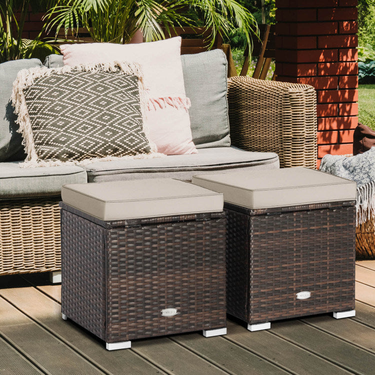 2 Pieces Patio Ottoman with Hidden Storage Space