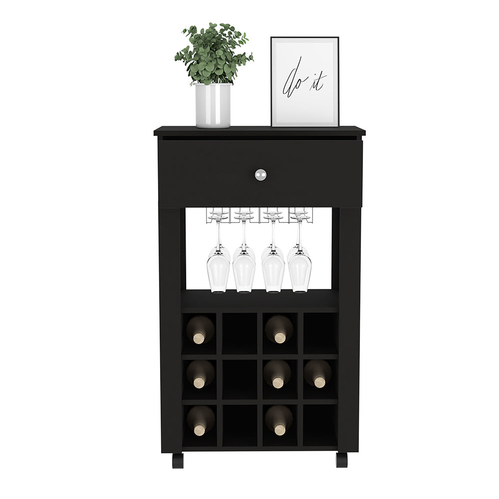 Bar Cart Bayamon, Twelve Wine Cubbies, Four Legs, Black Wengue FinishDobaDealsexpress.shopBar Cart Bayamon, Twelve Wine Cubbies,Specification
Main Color:Black
Main Material:Particle Board
Details
Product Features:
Twelve Wine Cubbies
Four Legs
One Open Shelf
Superior Top 27,44''
Our furniture