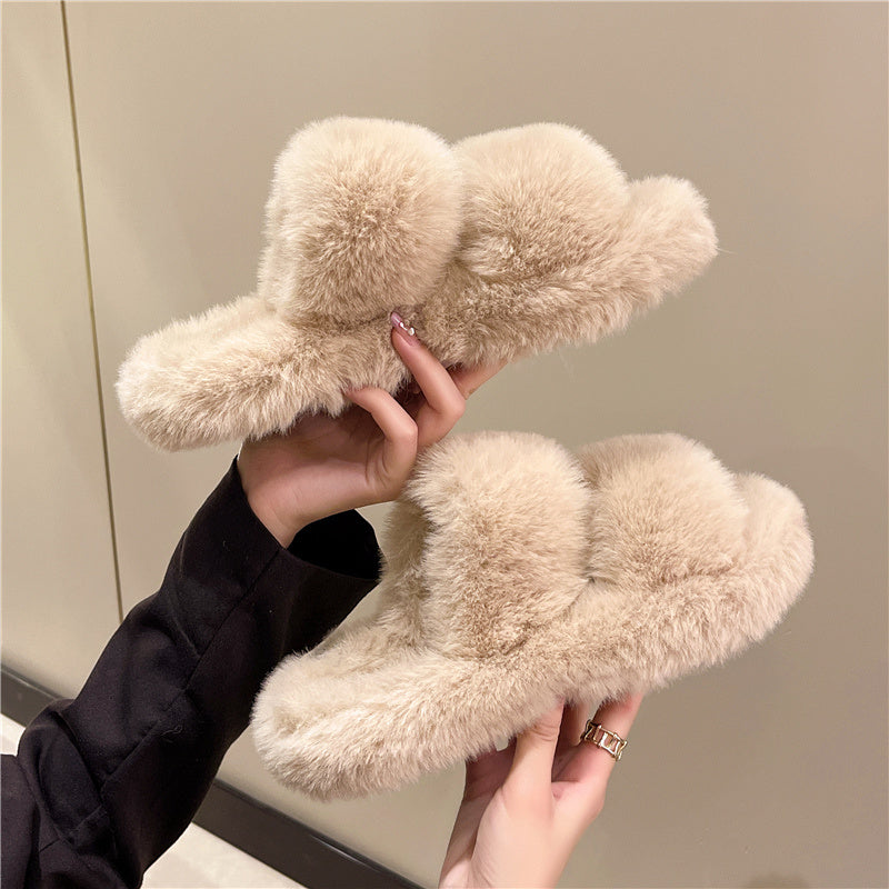 Cozy Warm Fluffy Home Slippers Women 2022 New Korean Winter Fur Slippers For Women Flip Flops Flat Platform House Indoor Shoes