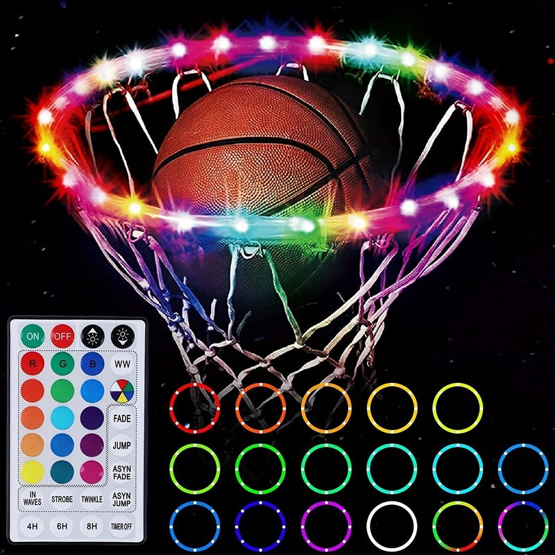 1pc LED Basketball Hoop Light, Remote Control Waterproof Basketball Rim Lights With 17 Colors 7 Lighting Modes, Super Bright Goal Accessories For Kids Adults Boys Outdoor Game And Training