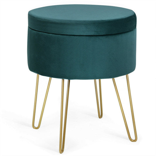 Round Velvet Storage Ottoman Footrest Stool Vanity Chair with Metal LeDobaDealsexpress.shopRound Velvet Storage Ottoman Footrest Stool Vanity ChairHighlights
Multi-purpose Stool: This backless round stool is versatile to be used as a general seat in your bedroom during makeup and a storage box for convenience. 