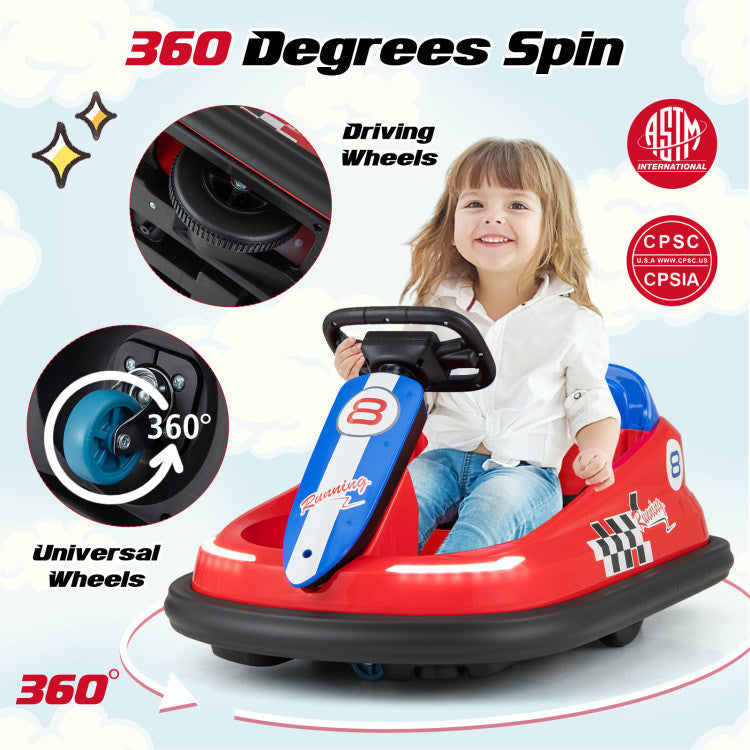 6V kids Ride-on Bumper Car with 360° Spinning and Dual MotorsDobaDealsexpress.shop6V kids Ride-Highlights
Exciting yet Safe Bumping: Equipped with dual motors and a rechargeable battery, this electric bumper car allows kids to enjoy a long time of exciting bum